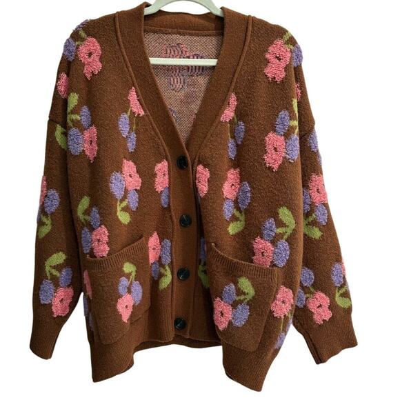 Cider Sweaters - Cider Size Medium Brown Pink Purple Floral Cardigan Sweater